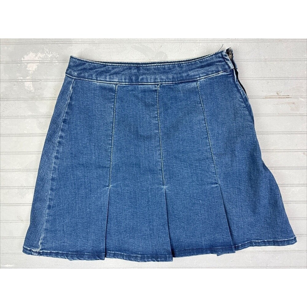 SO Size 7 Womens Skirt Pleated Tennis High Rise Stretch Med Wash